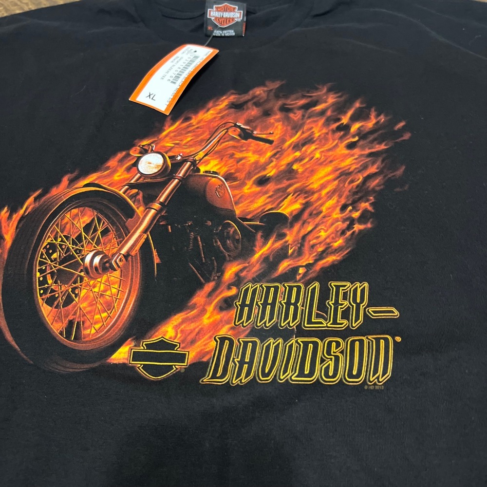 Harley-Davidson T-Shirt Mens XL Black Flames Bike Graphic Short Sleeve Tee Skull